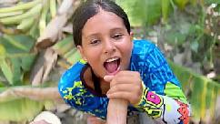 Campesina inocente de rostro hermoso se traga toda mi leche en la orilla de la carretera