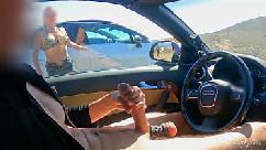 Face reveal of the two girls dick flash exhibitionism in car for two perfect body girls